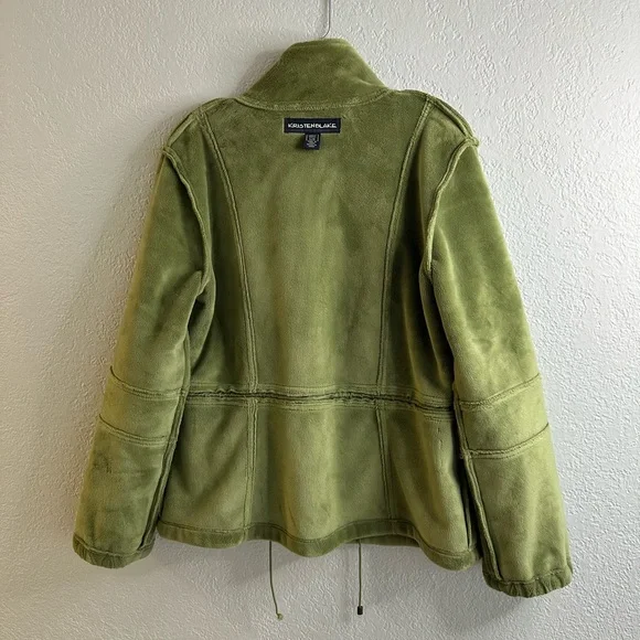 Vintage Kristen Blake GreenTeddy Fleece Zip-Up Jacket Drawstring Waist Size L - Picture 7 of 15